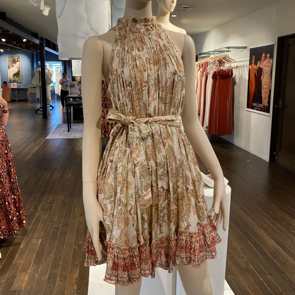 Hemant and Nandita Luana Mini Dress With Tie Belt Halter Neck Size XS